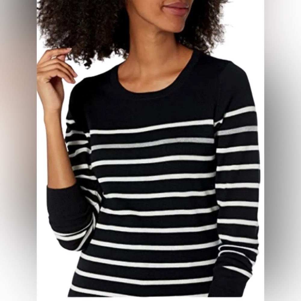 H&M Black and White Knit Pullover French Chic Sweater 3/4 length sleeve Small